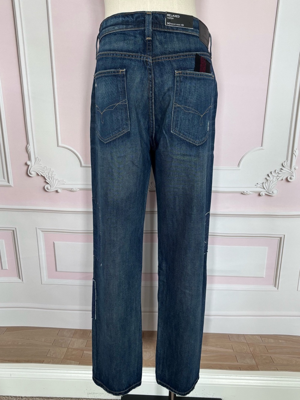 LAUREN RALPH LAUREN Patchwork Relaxed Tapered Lace Plaid Straight Jean--NWT--30 - Picture 4 of 16